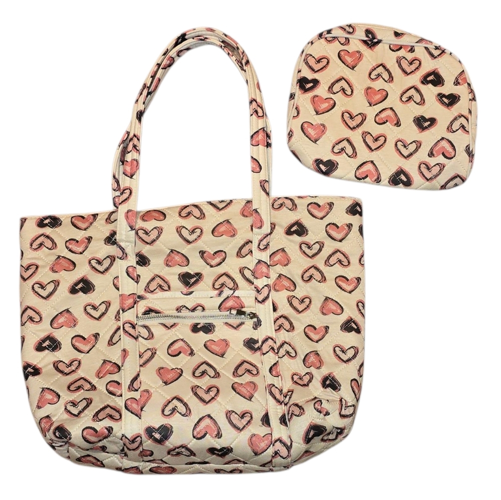 Woman Within Heart Print Tote and Pouch Set